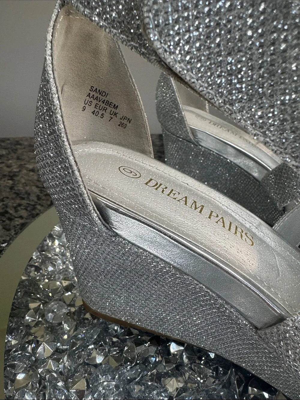 Dream Pairs Silver Glitter Strappy Wedge Sandals EUC 9